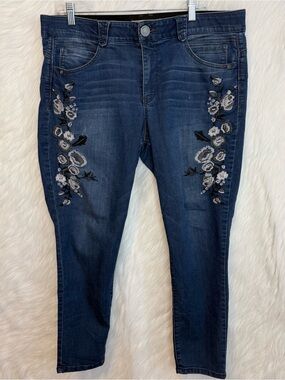 Democracy Ab Solution Embroidered Floral Skinny Ankle Jeans Tummy Control